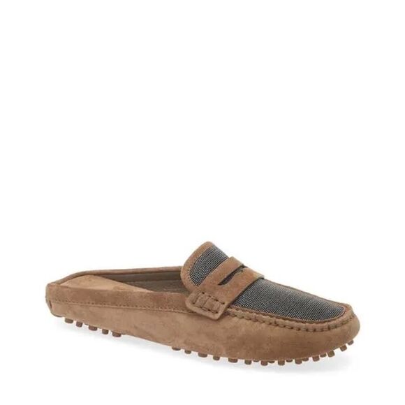 Brunello Cucinelli Monili Suede Driving Mules Brown 37 - Picture 3 of 10